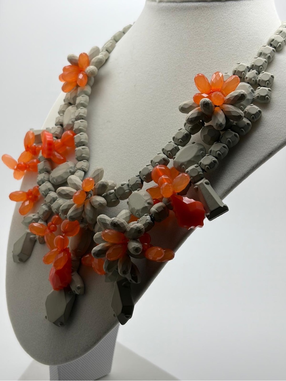 Statement Orange Floral Beaded Necklace - Women Jewelry